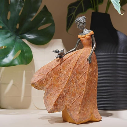 Guichifun Fairy Statue Collection Home Decoration - Orange Leaf Angel Girls Resin Fall Christmas Decor for Outside or Inside Rustic Garden Outdoor Yard Decorations Figurines Gift 8.5 x 5.25 x 12 Inch