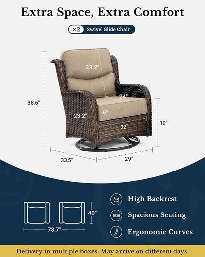 HILLGA Luxury Patio Furniture Set with 6-inch Thick Cushion, Outdoor High Back Swivel Rocker Patio Chairs, 2PCS Wicker Conversation Set for Deck Yard and Poolside, Beige (V2)