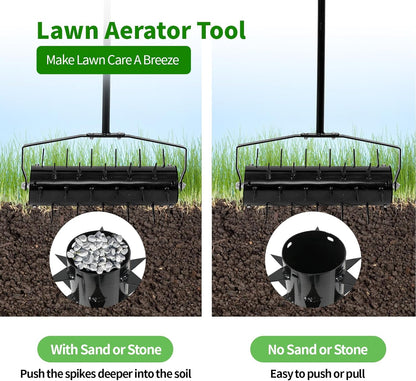 Rolling Lawn Aerator, 18 Inch Manual Aerator Lawn Tool Aerator Lawn Soil Penetrator with 50 Inch Handle, Lawn Aerator Roller for Garden Yard