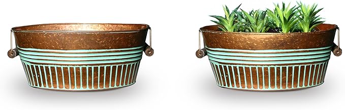 Headwind Vintage Collection 14-Inch Vintage Copper Oval Galvanized Tub with Handles – Metal Wash Basin Planter - Galvanized Metal Tub for Indoor & Outdoor Use by Robert Allen