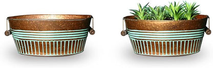 Headwind Vintage Collection 14-Inch Vintage Copper Oval Galvanized Tub with Handles – Metal Wash Basin Planter - Galvanized Metal Tub for Indoor & Outdoor Use by Robert Allen