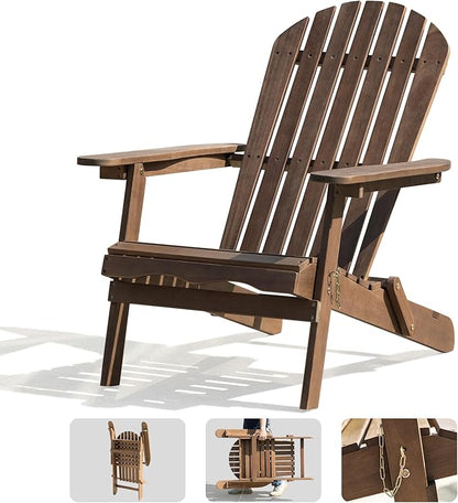 IDZO Outdoor Wooden Folding Adirondack Pre-Assembled BackRest, Wood Patio Chair for Garden Backyard Porch Pool Deck Firepit