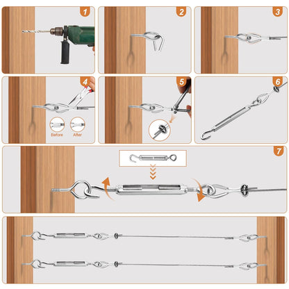 1/8" Vinyl Coated Wire Rope Kit with Work Gloves, 300FT Stainless Steel String Light Hanging Kit with Turnbuckle,7x7 Strand 920LB Strength Clothes Line Cable for Outdoor, Crafts, Garden