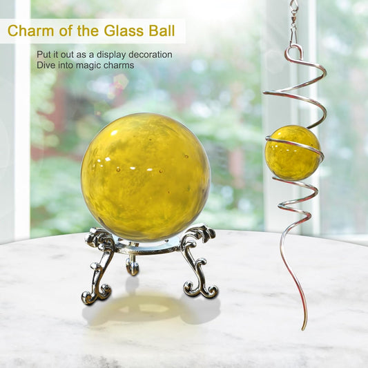 Gazing Ball Spiral Tail with Gold Glass Orb - Wind Spinners Stabilizer for Wind Spinner, Decorative Hanging Decoration Decor for Garden Yard Patio Indoor Outdoor Creative Gift 13" Height