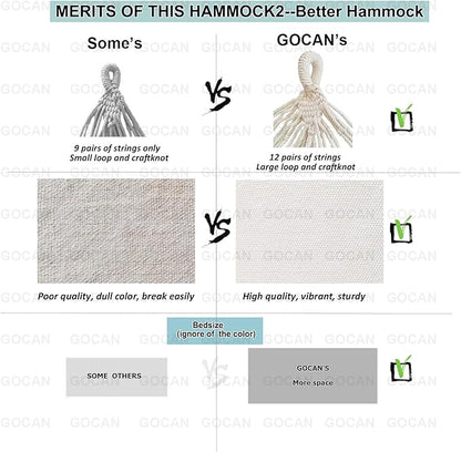 Double Hammock 2 Person Large 220x160cm with Steel Stand and Removable Spreader bar Load 500lb, Canvas Cotton Hammocks for Patio Porch Garden Backyard Outdoor and Indoor, Blue