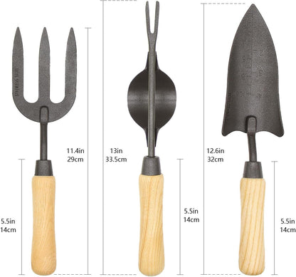 Japanese Gardening Tools Set, 6 Pcs Garden Tools Set, Black Painted Stainless Steel Heavy Duty Gardening Tools Kit, Hand Trowel, Dibble, Hand Rake, Weeder, Transplanter and Hand Folk…