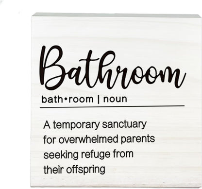 A Temporary Sanctuary For Overwhelmed Parents Wooden Sign - Funny White Block Plaque Desk Decoration-5x5 inches Rustic Wood Block Gifts For Friends Family-Bathroom Tabletop Favors & Supplies-A02