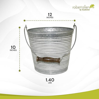 Headwind Vintage Collection - Floral Galvanized White Wash Planter with Handles – 12 Inch Flower Pots Decorative Plant Indoor – Plant Pots Indoor with Drainage by Robert Allen