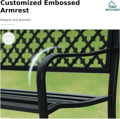 MFSTUDIO 50" Black Outdoor Metal Garden Bench, Cast Iron Frame Patio Furniture with E-Coating, Perfect for Porch and Yard