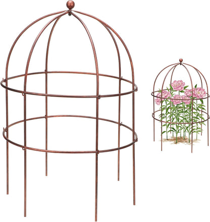 1 Pcs Jardin Bird Cage Plant Support 24" H Large Sturdy Grow-Through Flower Support Peony Cage Climbing Plant Support Trellis Sculptural Garden Decor for Perennial Flowers Vintage Gold
