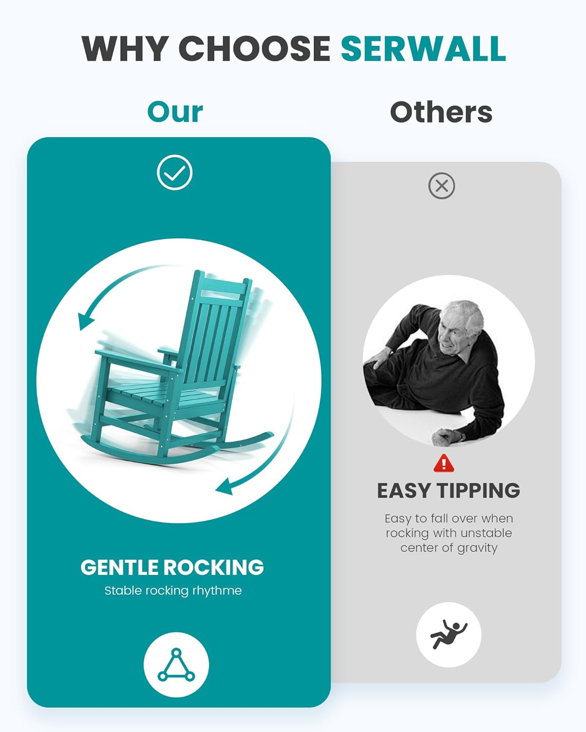 SERWALL HDPE Outdoor Rocking Chair Set of 6, Patio Rocking Chairs for Adults, All Weather Outdoor Rockers for Lawn, Aruba