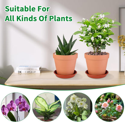 6 Pack 6 Inch Terracotta & Clay Pots with Saucer for Plants, Large Terra Cotta Plant Pot with Drainage Hole, Flowerpot for Indoor Outdoor Plants, Crafts, Wedding Favor