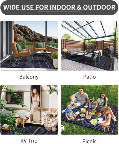 Outdoor Rug Carpet Waterproof 5x8 ft Patio Rug Mat Indoor Outdoor Area Rug for RV Camping Picnic Reversible Lightweight Plastic Straw Outside Rug for Patio Decor Decoration Boho Rug Navy Red