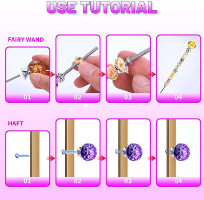 AIPRIDY 238 Pcs DIY Fairy Wand Garden Stakes Kit,Multiple Color Scheme European Beads Crystal Diamond Tops and 12 or 10 Inch Threaded Rods,Stainless Steel Stakes with Diamond Toppe (Rose Flower)