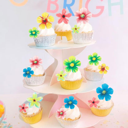 35 PCS Edible Flowers Cupcake Toppers Wafer Paper Flower Wedding Cupcake Picks Edible Flowers Cake Decorations for Spring Bridal Engagement Baby Shower Birthday Party Cake Decoration Supplies
