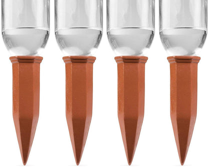 Plant Self-Watering Stakes for Indoor Outdoor Plants (4 Count) Terracotta Plant Watering Spikes for Recycled Wine Bottles to Water Plant at Home or on Vacation - Automatic Irrigation System for Plants