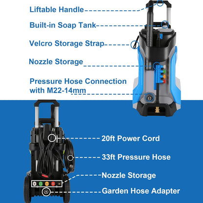 Electric Pressure Washer 5000PSI 4.0GPM Power Washers with M22-14mm Pressure Hose 33FT, Power Sprayers High Pressure with 1/4" QC Compatible Surface Cleaner for Home Cars Driveways, Blue