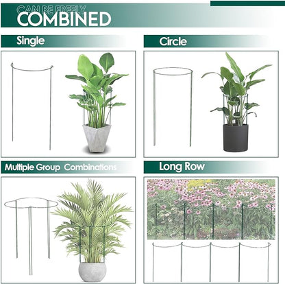 12 Pack 24 inch Plant Support Stakes, Half-Round Metal Garden Flower Stakes, Large Peony Support Ring and Cage for Indoor and Outdoor Plants, Hydrangea, Tomato, Rose, Monstera with Plant Ties