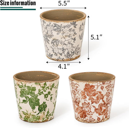 Sungmor Vintage Ceramic Plant Pots, Set of 3 Pretty Ice Cracked Glaze Ceramic Flower Pots, 5.5in. Herb Planters with Drainage Hole, Tuscan Planters for Indoor Outdoor Plants, Home Garden Decor Pot