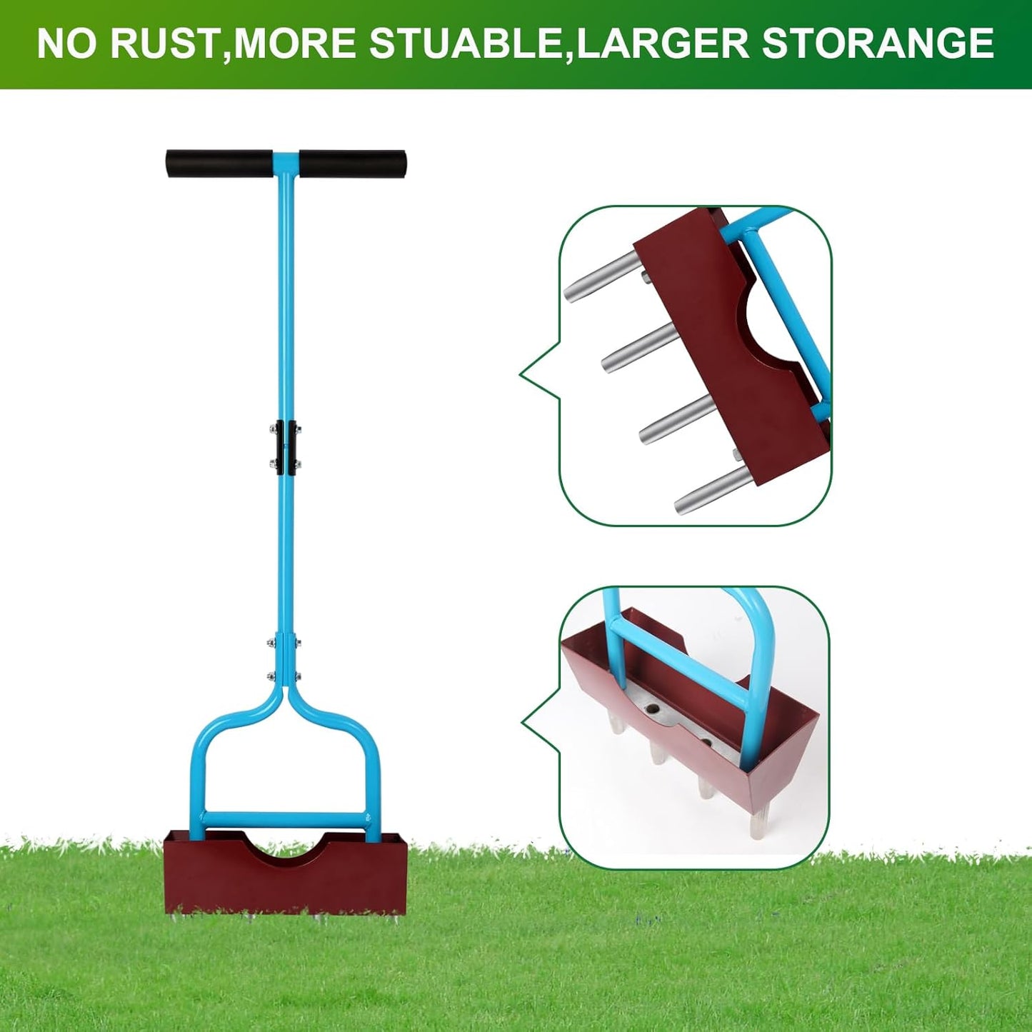Sancat Lawn Aerator with Larger Soil Core Storage Tray, Heavy Duty 38” Coring Aerator,Manual Rolling Plug Aerator, Gardening Tools with 4 Stainless Tines for Lawn Care