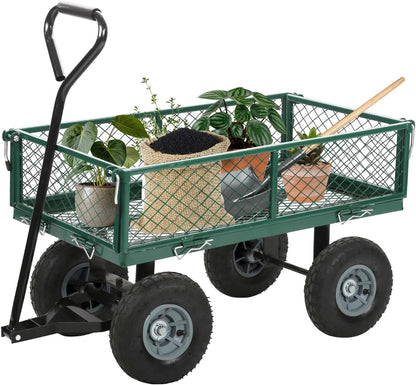 FDW Garden Cart Streel Heavy Duty 500 LBS Capacity，Utility Cart Wagon with Removable Sides and 180°Rotating Handle for Yard, Lawn and Garden Hauler (Dark Green)