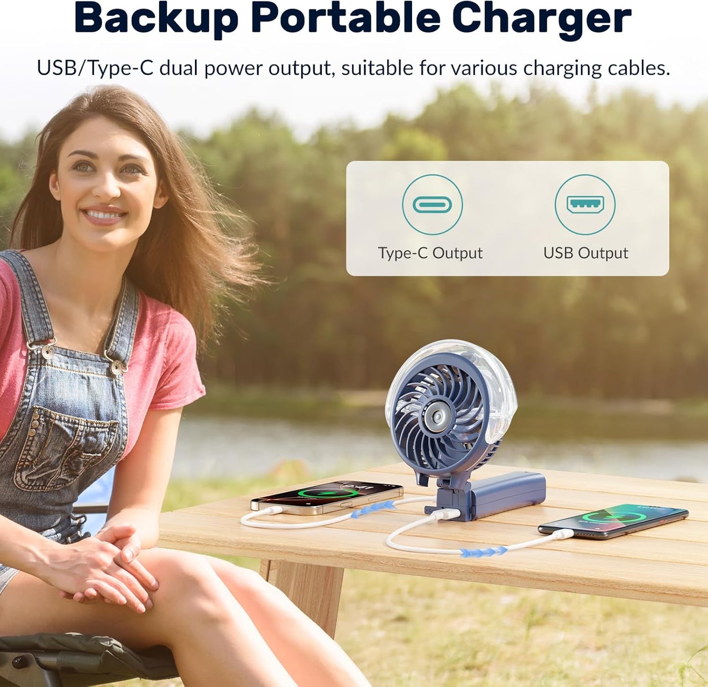 HandFan 4000mAh Upgraded Handheld Misting Fan, 50ml Water Tank, Rechargeable Personal Mister Fan Portable AC, Spray Water Mist Fans, Foldable Cooling Ice Fans for Beach Travel Disney(Royal Blue)