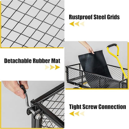 Utility Garden Cart, 900 lbs Capacity Heavy Duty Wagon Cart with Rotating Handle, Removable Sides & 10" Wheels, Metal Utility Cart for Outdoor Hauling & Gardening