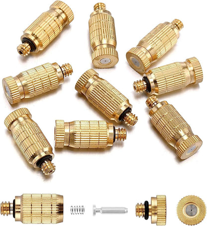 20pcs High Pressure Atomizer Nozzle Brass Misting Nozzles for Outdoor Cooling System, Landscaping, Greenhouse Irrigation, Air Humidification, Anti-Drip Fogging Spray Head(0.008"/0.2mm)
