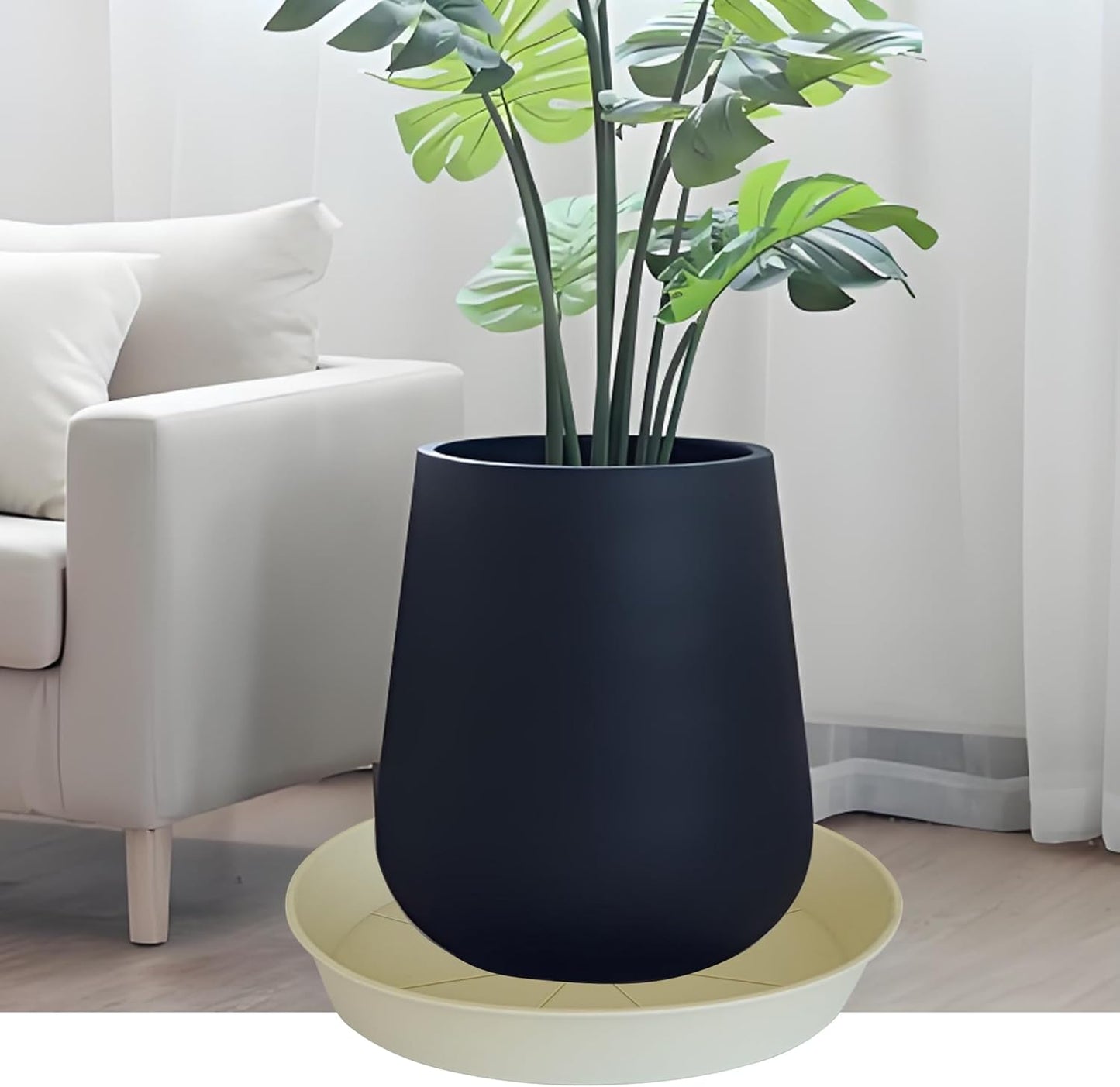 3 Pack of 20 22 inch Plant Saucer (19.2 Inch Base), 3.6" Depth Tray, Large Deep Garden Plastic Flower Planter Plant Trays for Indoors Outdoor Bath Bath (22", Beige)