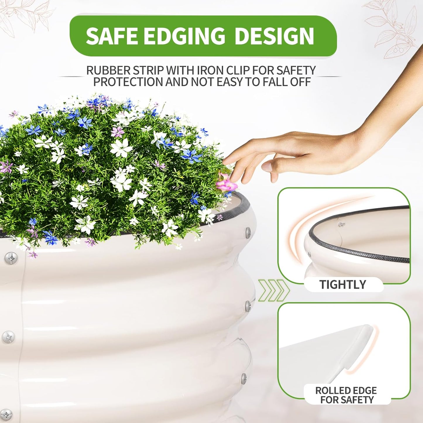 Galvanized Raised Garden Bed - 8x2x1FT Metal Planter Boxes Outdoor | Oval Steel Raised Bed Kit for Gardening with Protective Tape, Bracing Rods, Gloves for Vegetables, Flower, Herb (White)