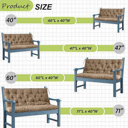 Swing Replacement Cushions with Backrest, 2 or 3 Seater Waterproof Non-Slip Overstuffed Swing Pad, Indoor/Outdoor Bench Cushion for Porch Chair Swings Garden Furniture (Khaki, 40 * 71 in)