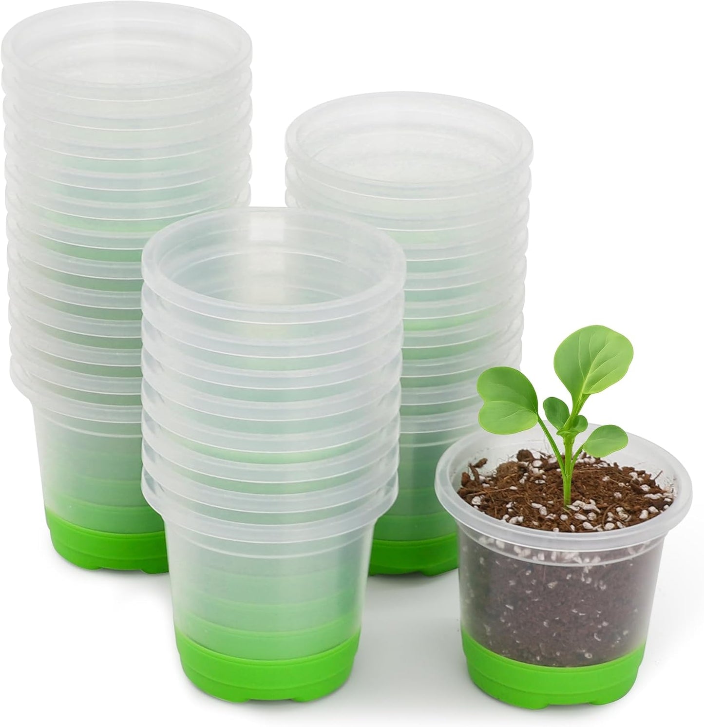 MIXC 30 Packs 3.5 Inch Reinforced Nursery Pots with Silicone Base for Easy Transplant, Variety Pack Plastic Plant Pot Seedling Planter Seed Starter Flower