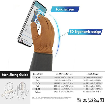 Vgo... Winter Warm Safety Work Gloves Men, Extended Pig Split Leather Cuff,Synthetic Leather, Rose Pruning Thorn Proof,Gardening(Size M,Brown,SL6592FLWP)