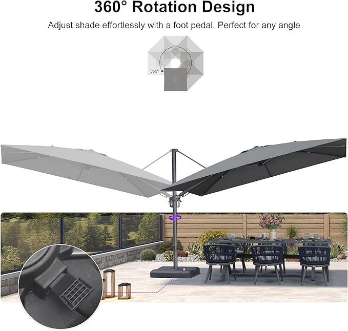 PURPLE LEAF 11' X 8' Swivel Outdoor Patio Aluminum Umbrella with Base Left-right Tilting Cantilever Offset Umbrella with UV Resistant Heavy Duty Fabric for Deck Pool Patio Backyard, Graphite Grey