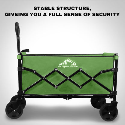 Collapsible Wagon 352LBS Capacity, Foldable Large Carts, Heavy Duty Outdoor Folding Cart with All-Terrain Wheels, Utility Garden Beach Wagon with Storage Bag Green