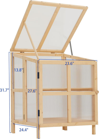 2 Tier Foldable Cold Frame Greenhouse, Portable Wooden Greenhouse Garden Cold Frame Raised Planter Box with Shelves