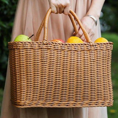 Alipis Decorative Woven Basket with Handle, Brown Plastic Rattan Flower Arrangement Basket for Storage, Picnic, Home Decor, Fruits, Vegetables, Camping, Weddings