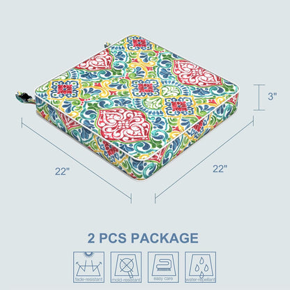 LVTXIII Patio Chair Cushions 22"x22"x3", Water-Repellent Outdoor Seat Cushions for Patio Furniture, Square Chair Pads with Ties for Home Garden Decoration, Set of 2, Damask Red