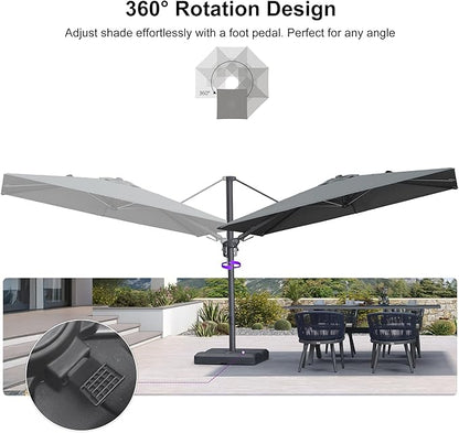 PURPLE LEAF 10' X 6.5' Left-right Tilting Outdoor Patio Umbrella Swivel Offset Cantilever Heavy Duty Rectangle Aluminum Umbrella with UV Resistant for Deck Pool Patio Backyard, Graphite Grey