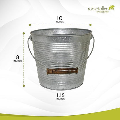 Headwind Vintage Collection Ribbed Planters – Galvanized Flower Pots 10 Inch Indoor Plant Pots Bucket for Peace Lily, Pothos, & Lavender, Petunias, Basil Plant for Outdoor by Robert Allen
