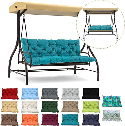 Swing Replacement Cushions with Backrest, 2 or 3 Seater Waterproof Non-Slip Overstuffed Swing Pad, Indoor/Outdoor Bench Cushion for Porch Chair Swings Garden Furniture (Lake blue, 40 * 71 in)