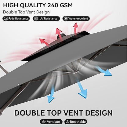 10x13 FT Patio Umbrella, Large Cantilever Rectangular Double Top Heavy Duty Offset Umbrellas with 360° Rotation, Outdoor shade for Garden Deck Pool Patio, Gray