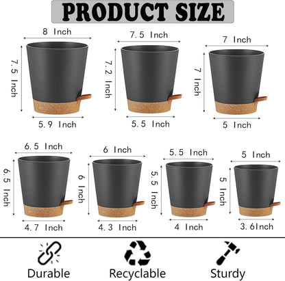 Self Watering Pots 7Pack Planting Pots for All Indoor Plants, Flower Planting Pots with Drainage Hole and Reservoir Black Plastic Succulent Planter Modern Decorations/Gift Idea