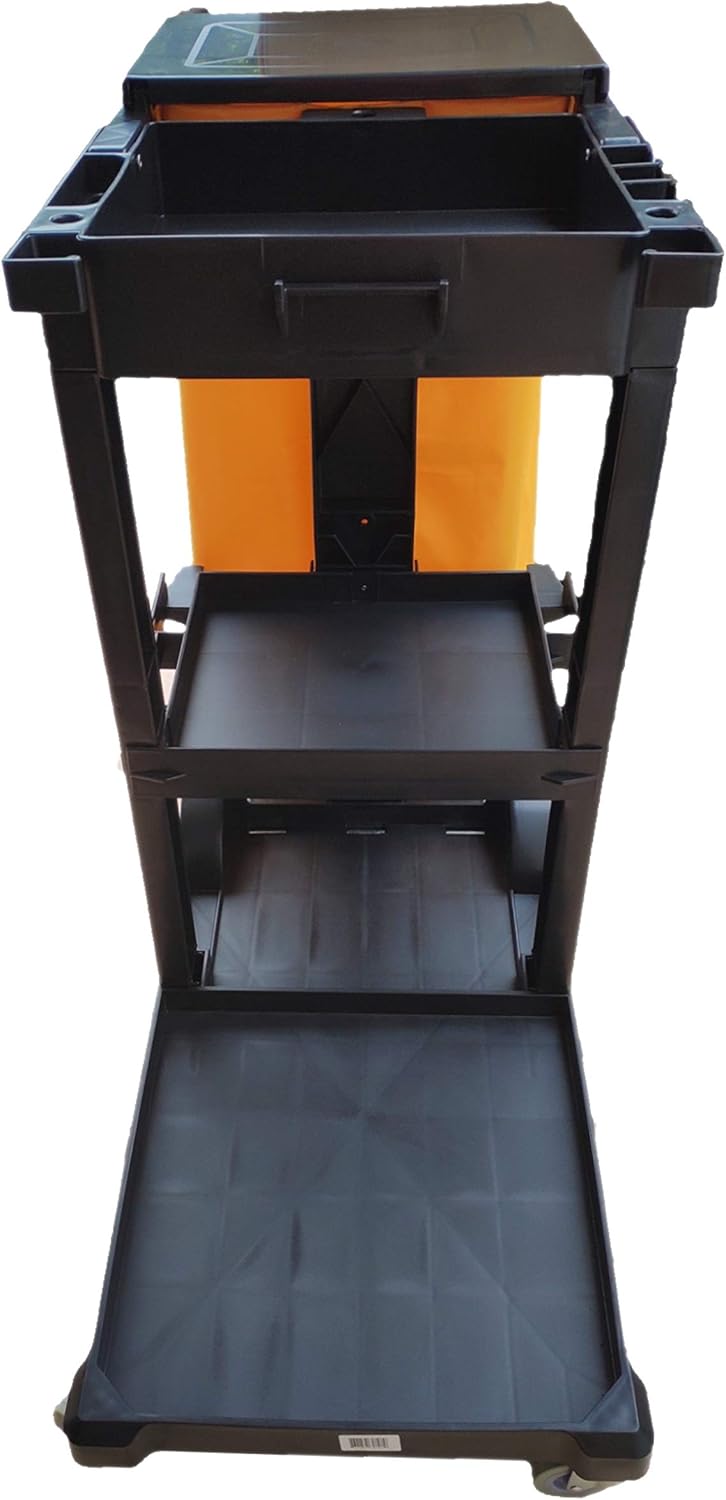 SIMPLI-MAGIC Janitorial Cart, 330 lbs Capacity – 3-Shelf Commercial Housekeeping Cleaning Cart on Wheels, 25 Gallon Bag with Lid – Stable, Smooth Movement