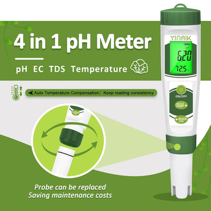pH EC Meter for Water Hydroponics, PPM Meter for Nutrients, Measure pH PPM Conductivity Temperature of Hydroponic Garden Water and Nutrient Solution, EC pH TDS Meter for Water, Aquarium, Pool