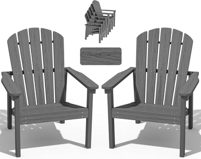 Stackable Adirondack Chair Set of 2, HDPE Outdoor Patio Chair - Durable and Space Saving, Suitable for Porches, Lawns or Garden, Grey