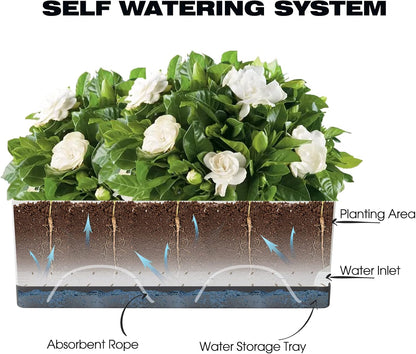 Self Watering Planters Pots for Indoor Plants, 7 Pack 4+8+17 Inch Plastic Window Boxes Planters Herb Planter, Rectangle Rectangular Planter Windowsill Planters with Drainage and Saucer