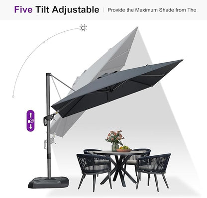 PURPLE LEAF 9 Feet Patio Umbrella Outdoor Cantilever Square Umbrella Aluminum Offset Umbrella with 360-degree Rotation for Garden Deck Pool Patio, Light Grey