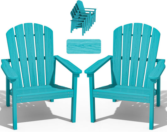 Stackable Adirondack Chair Set of 2, HDPE Outdoor Patio Chair - Durable and Space Saving, Suitable for Porches, Lawns or Garden, Aruba