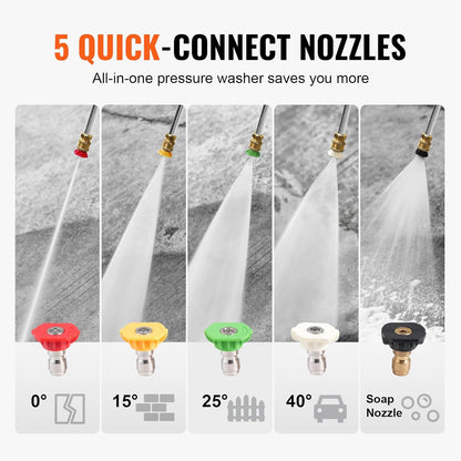 VEVOR Gas Pressure Washer, 3500 PSI 2.6 GPM, Gas Powered Pressure Washer with Aluminum Pump, Spray Gun and Extension Wand, 5 Nozzle Set, for Cars, Fences, Homes, Driveways, Patios Furniture Horizontal